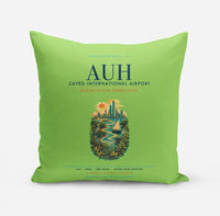 Thumbnail for Abu Dhabi Zayed International Airport (AUH) design on light green pillow