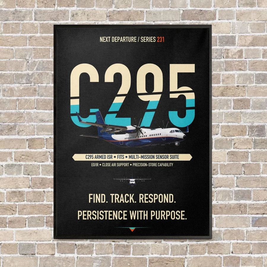 Airbus C295 Armed ISR vertical canvas print - framed - black background