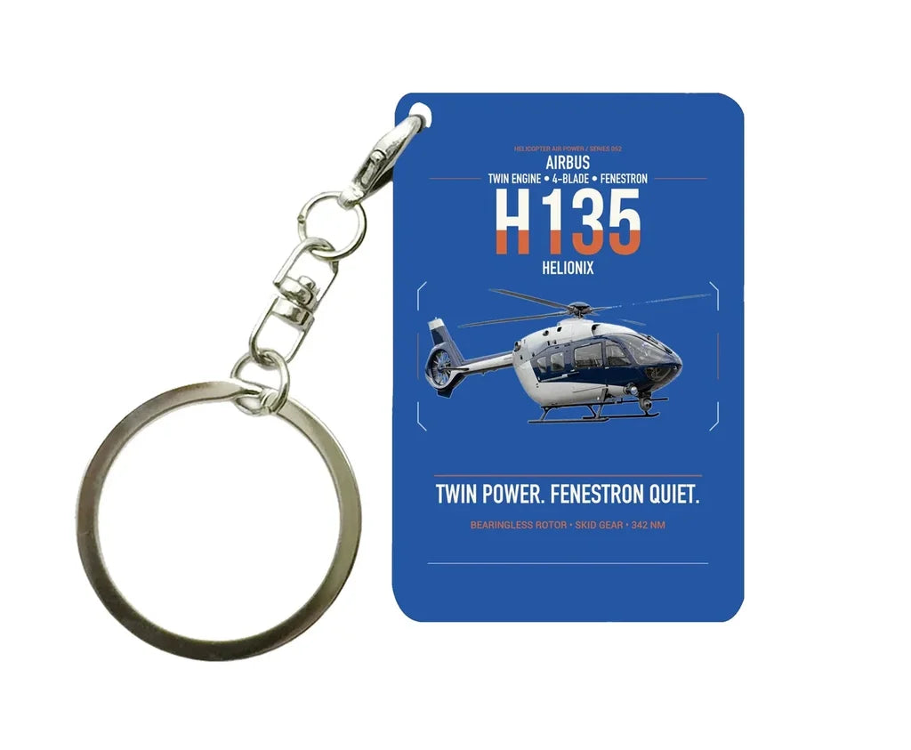 Airbus H135 design on blue designed key chain, double-side print