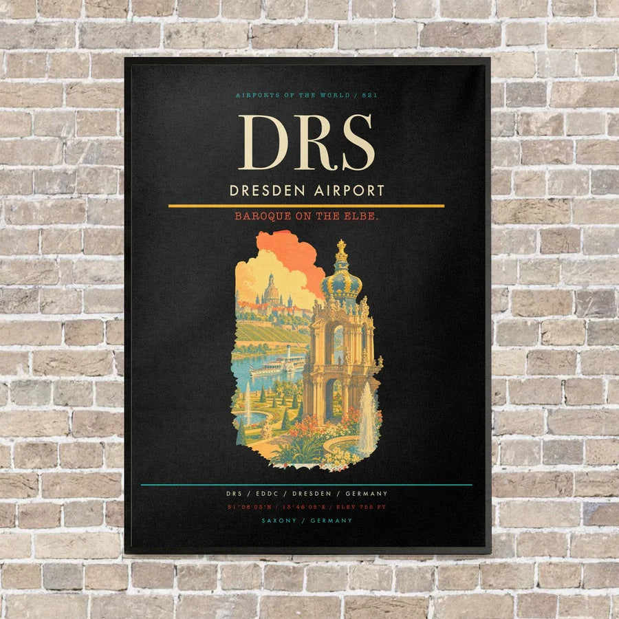 Dresden Airport DRS vertical canvas print - framed - black background