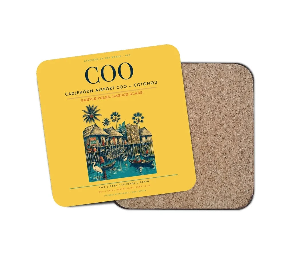 Cadjehoun Airport (COO) design on yellow 1 piece coaster
