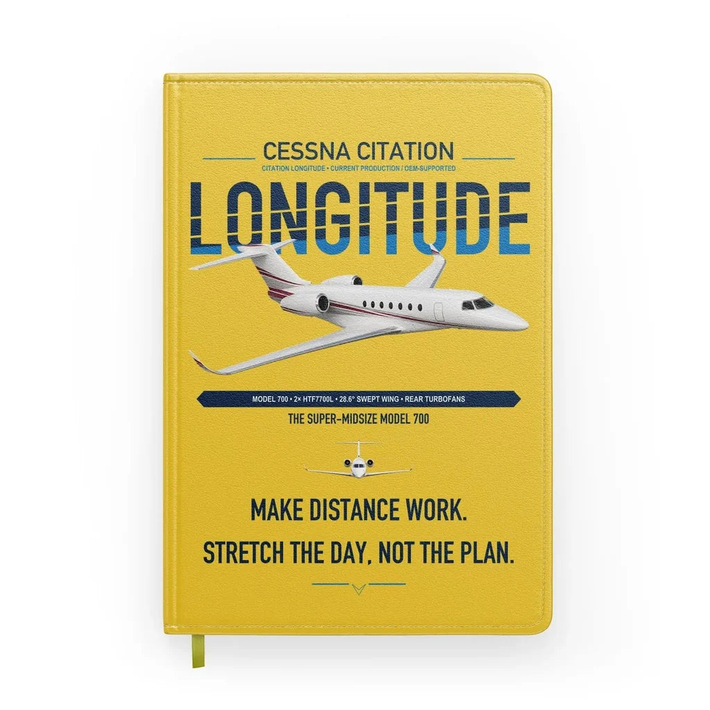 Cessna Citation Longitude design on yellow notebook