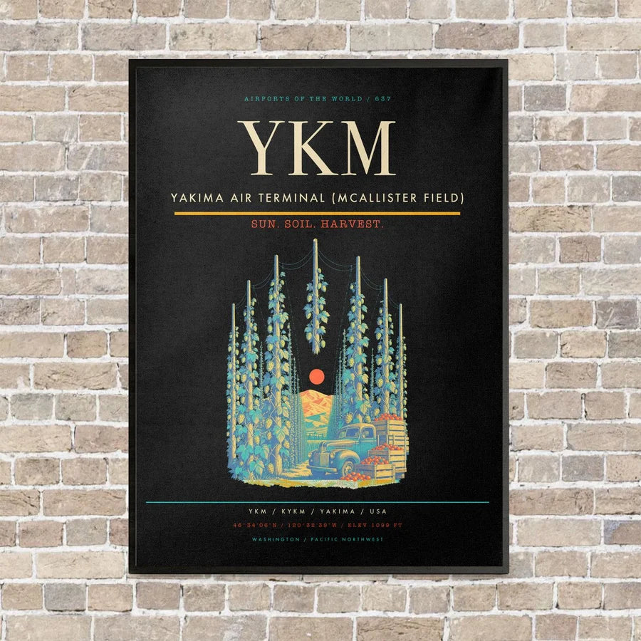 Yakima Air Terminal (McAllister Field) YKM vertical canvas print - framed - black background