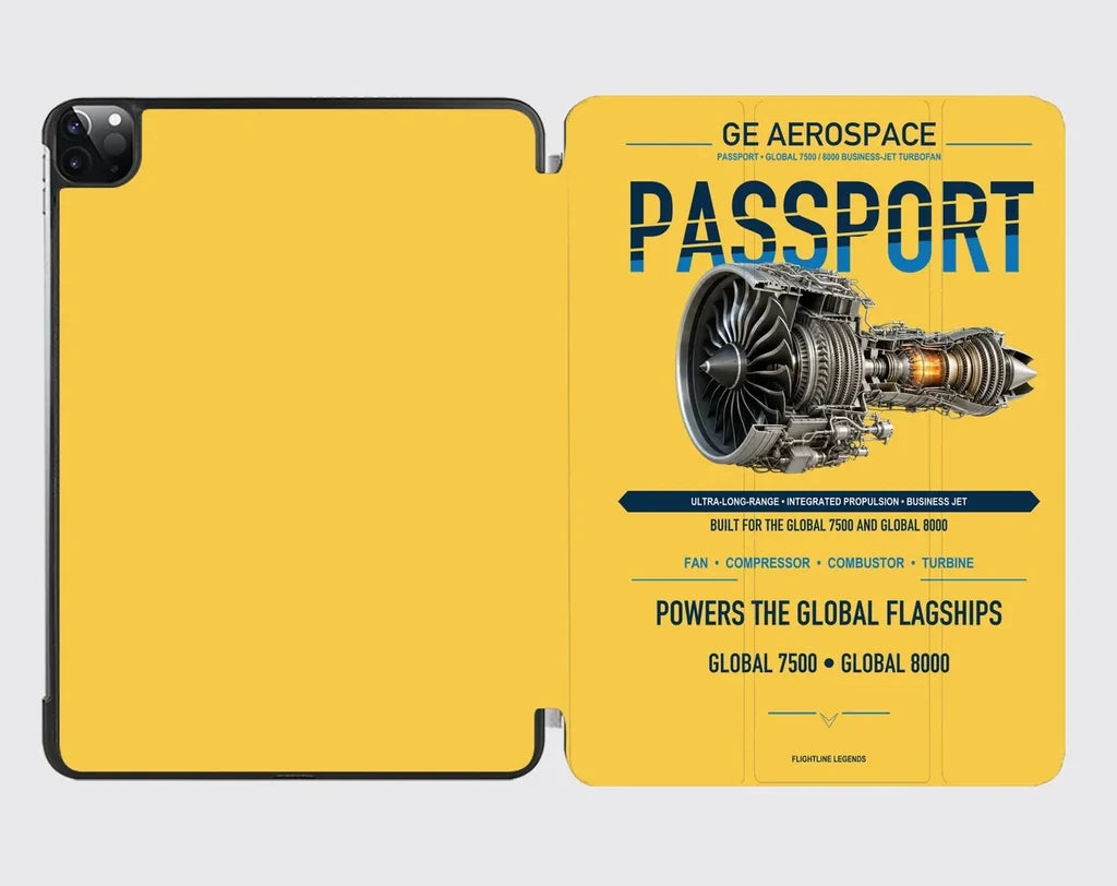 PASSPORT design on yellow ipad tablet case