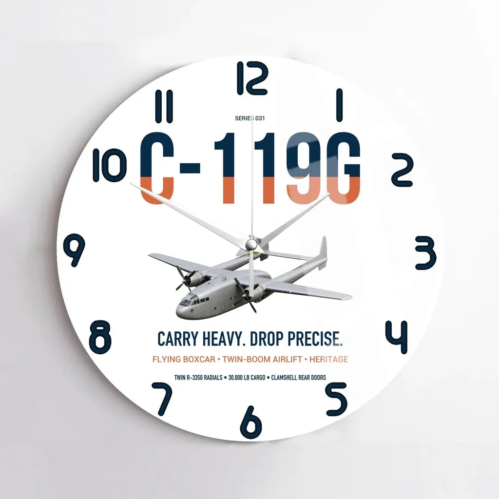 C-119G Flying Boxcar design on white no frame wall clock