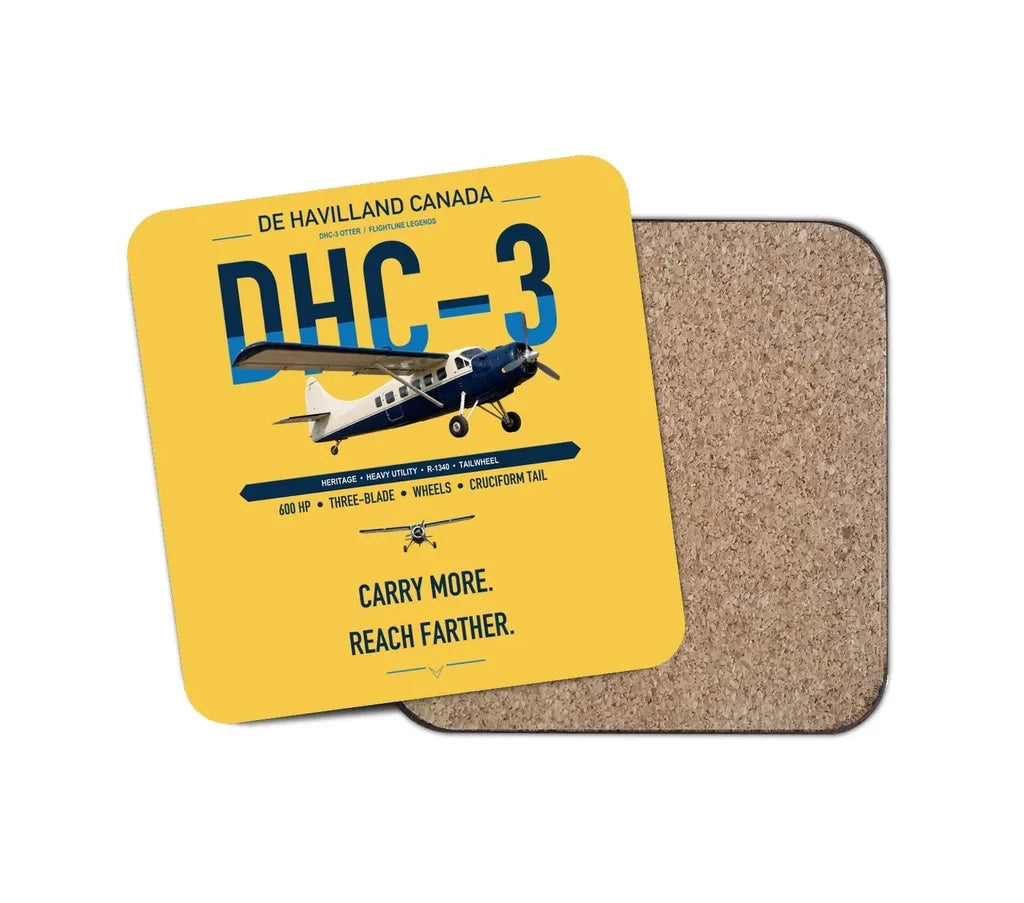 DHC-3 Otter design on yellow 1 piece coaster