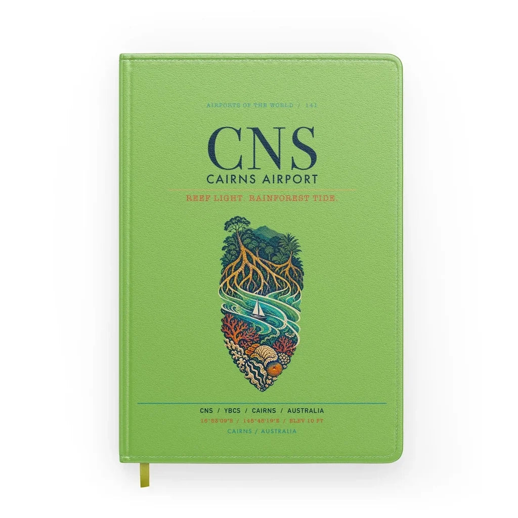 Cairns Airport (CNS) design on light green notebook