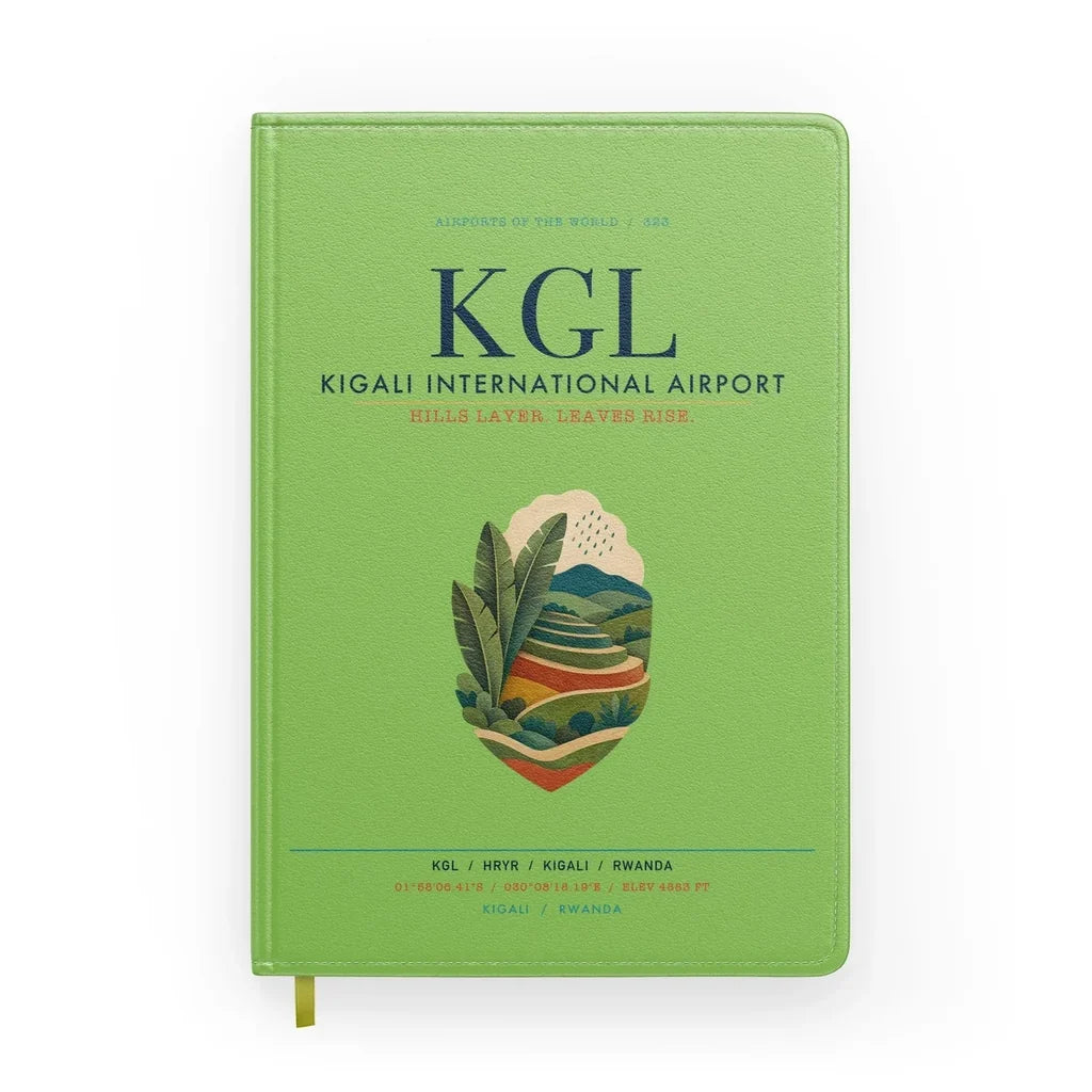 Kigali International Airport (KGL) design on light green notebook