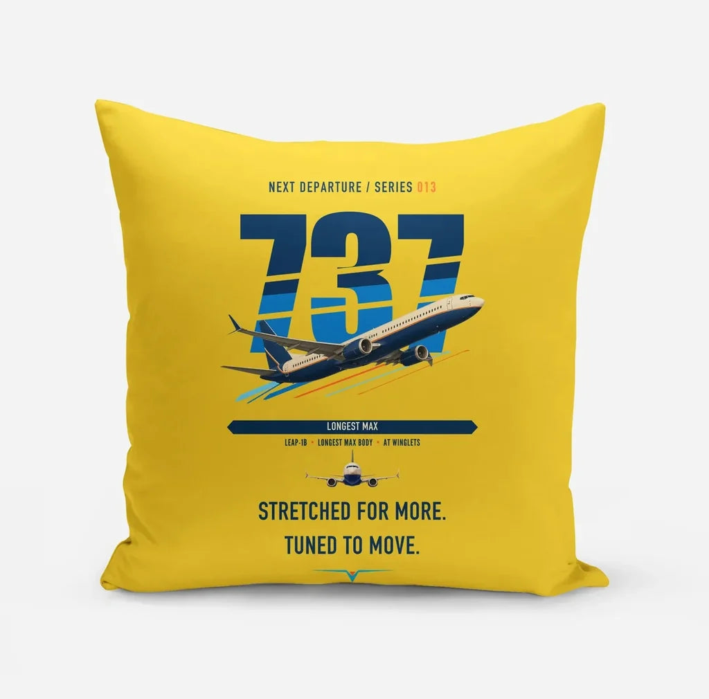 Boeing 737 MAX 10 design on yellow pillow