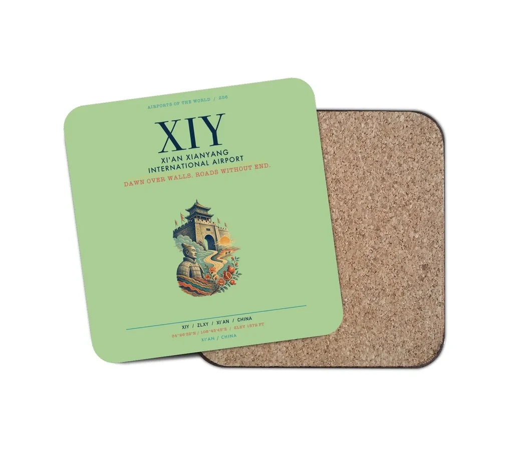 Xi'an Xianyang International Airport (XIY) design on light green 1 piece coaster