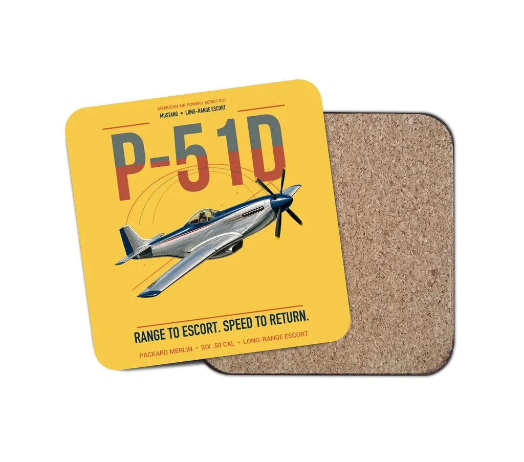 P-51D Mustang design on yellow 1 piece coaster