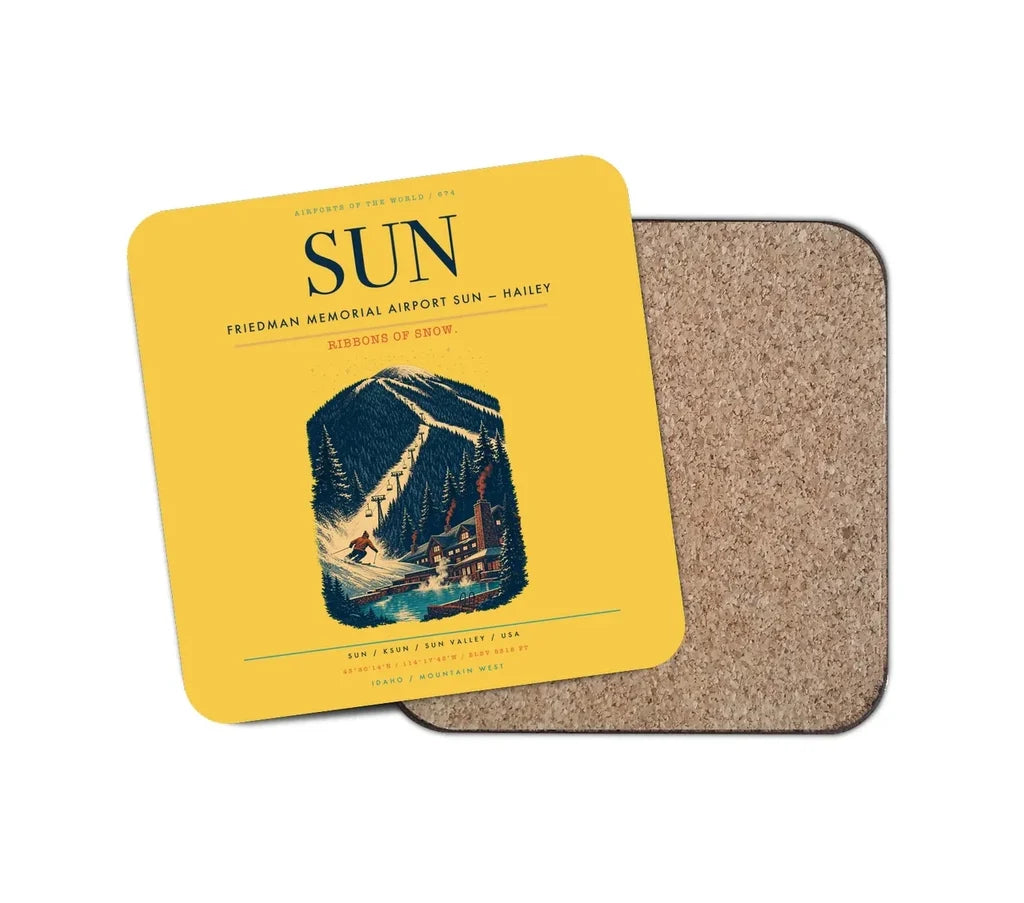 Friedman Memorial Airport (SUN) design on yellow 1 piece coaster