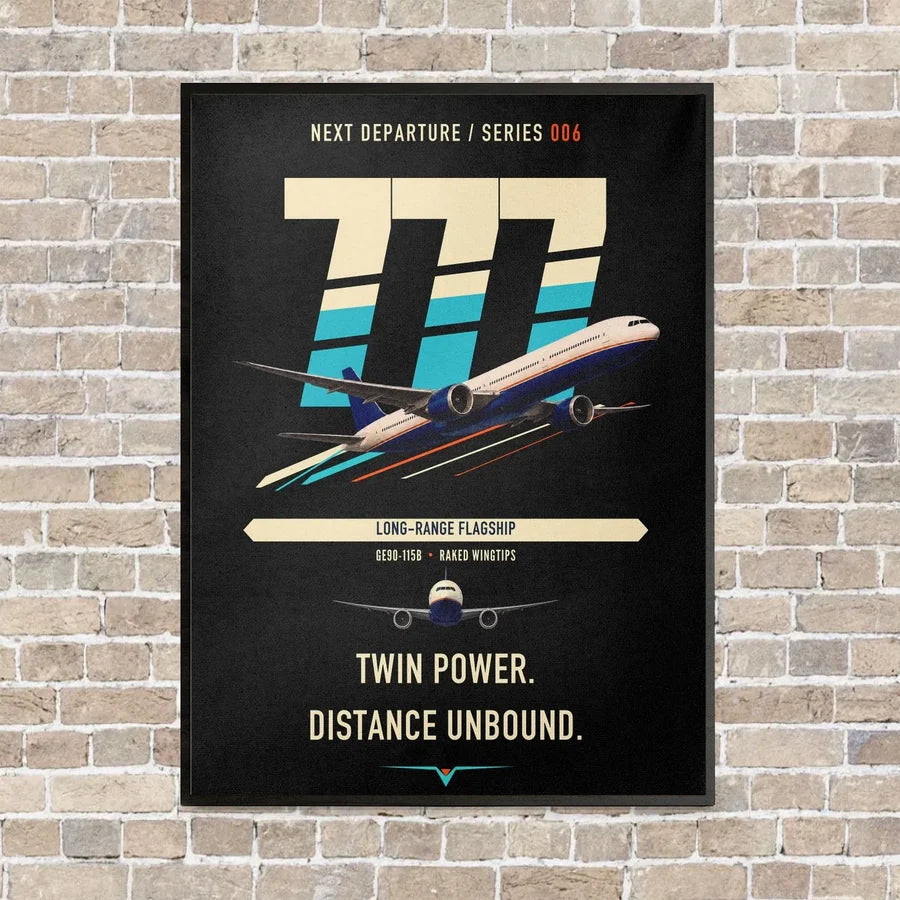 Boeing 777-300ER vertical canvas print - framed - black background