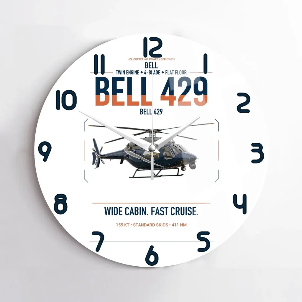 Bell 429 design on white no frame wall clock