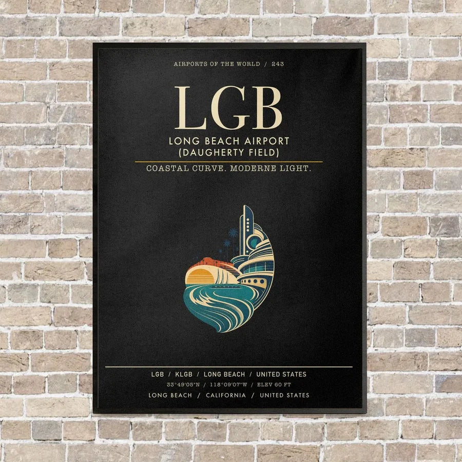 Long Beach Airport (Daugherty Field) LGB vertical canvas print - framed - black background