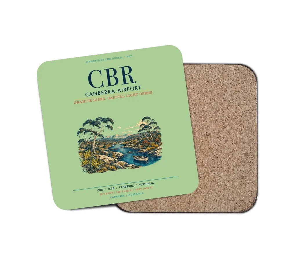 Canberra Airport (CBR) design on light green 1 piece coaster