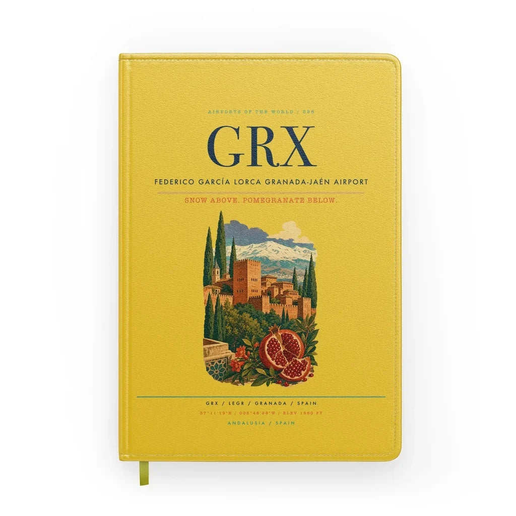 Federico García Lorca Granada-Jaén Airport (GRX) design on yellow notebook
