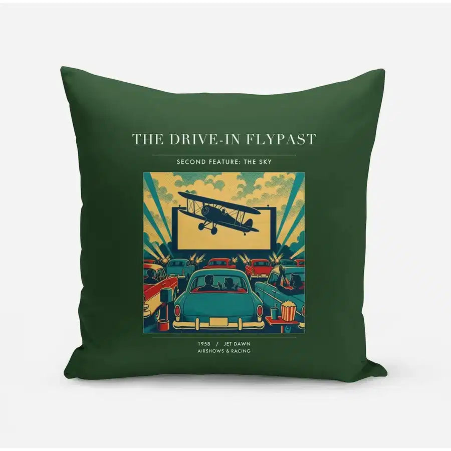VINTAGE G4397 - The Drive-In Flypast - Designed Pillows design on darkgreen