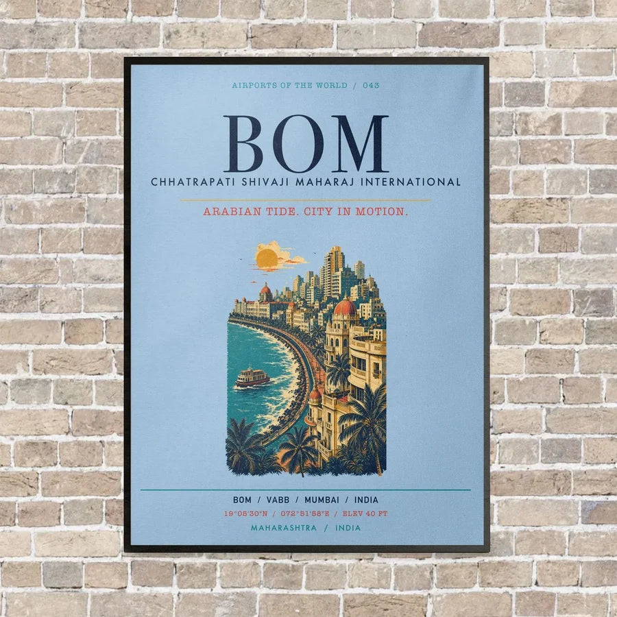Chhatrapati Shivaji Maharaj International Airport Mumbai BOM vertical canvas print - framed - light blue background