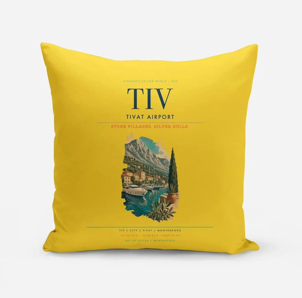 Tivat Airport (TIV) design on yellow pillow