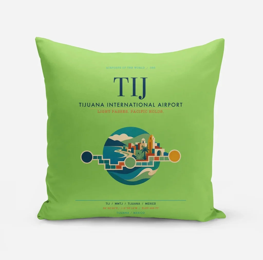 Tijuana International Airport (TIJ) design on light green pillow