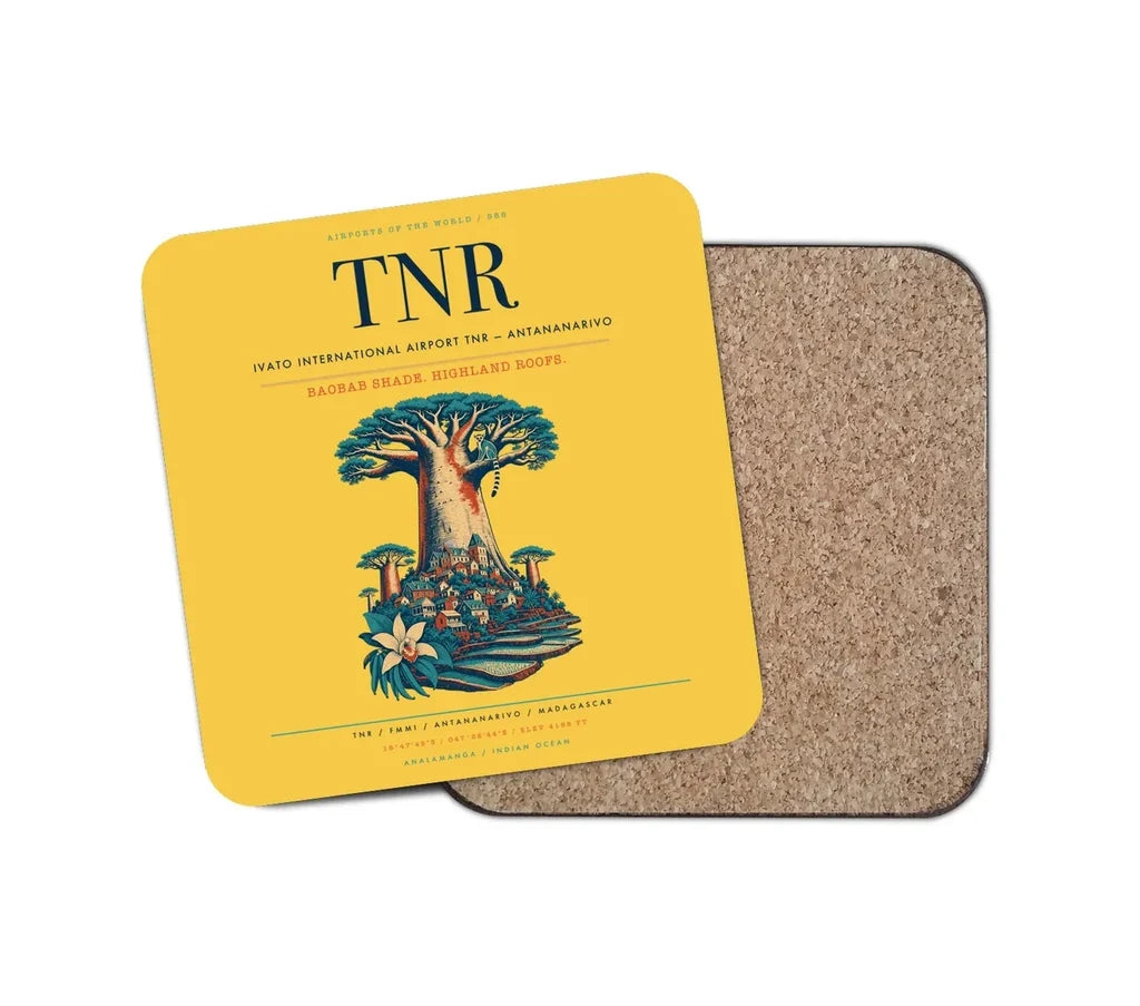 Ivato International Airport (TNR) design on yellow 1 piece coaster