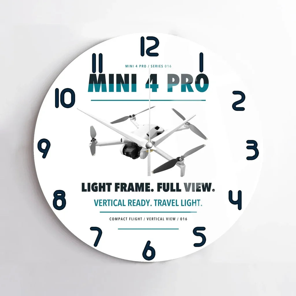 DJI Mini 4 Pro design on white no frame wall clock