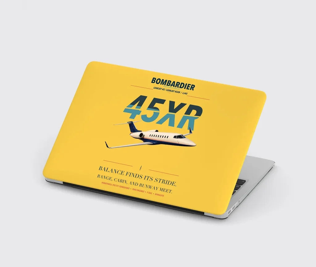 Bombardier Learjet 45XR design on yellow MacBook case