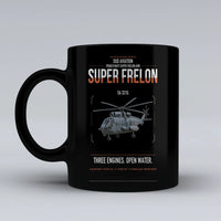 Thumbnail for Sud Aviation SA 321G Super Frelon design on black ceramic mug, double-side print