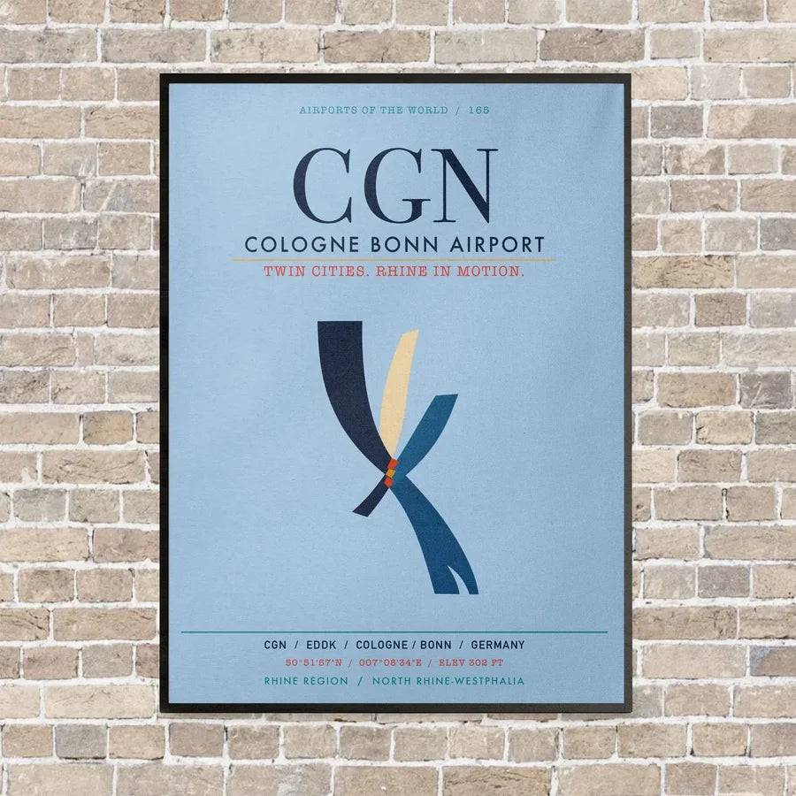 Cologne Bonn Airport CGN vertical canvas print - framed - light blue background