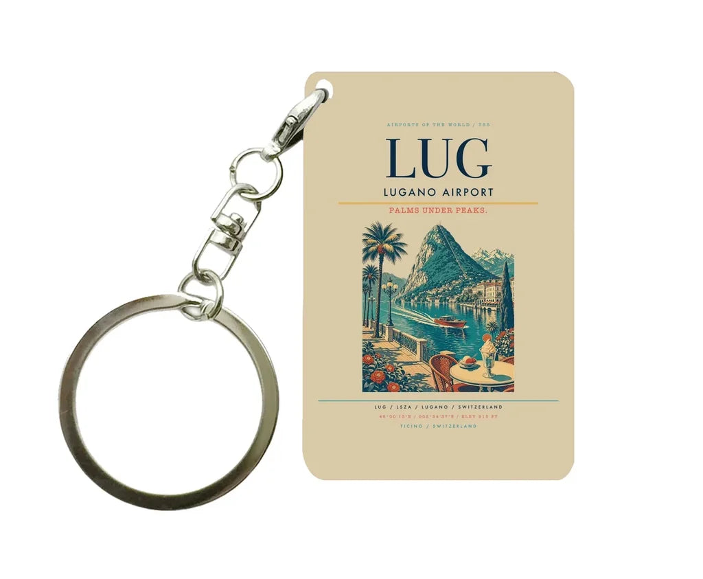 Lugano Airport (LUG) design on beige key chain