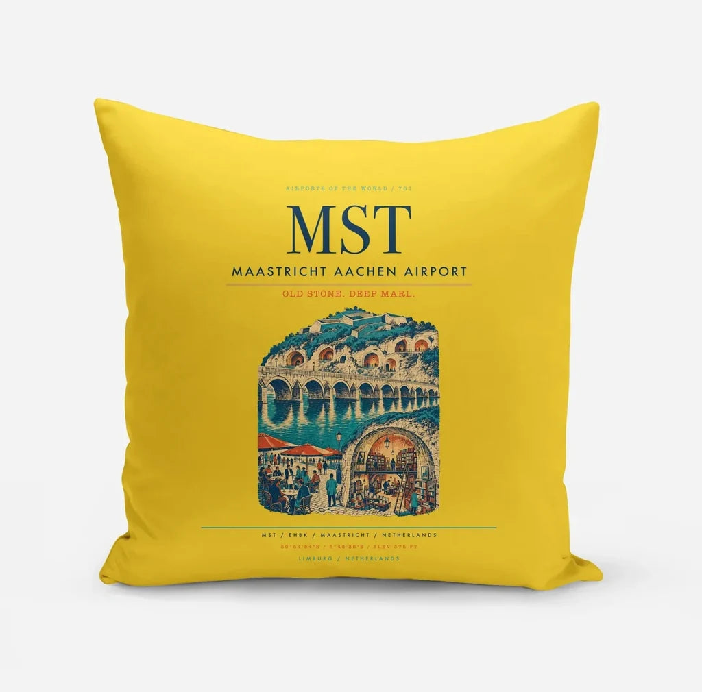 Maastricht Aachen Airport (MST) design on yellow pillow