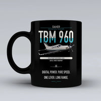 Thumbnail for Daher TBM 960 design on black ceramic mug, double-side print
