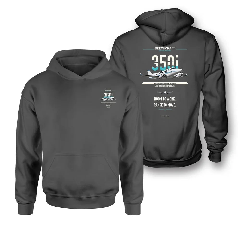 King Air 350i design on dark gray hoodie