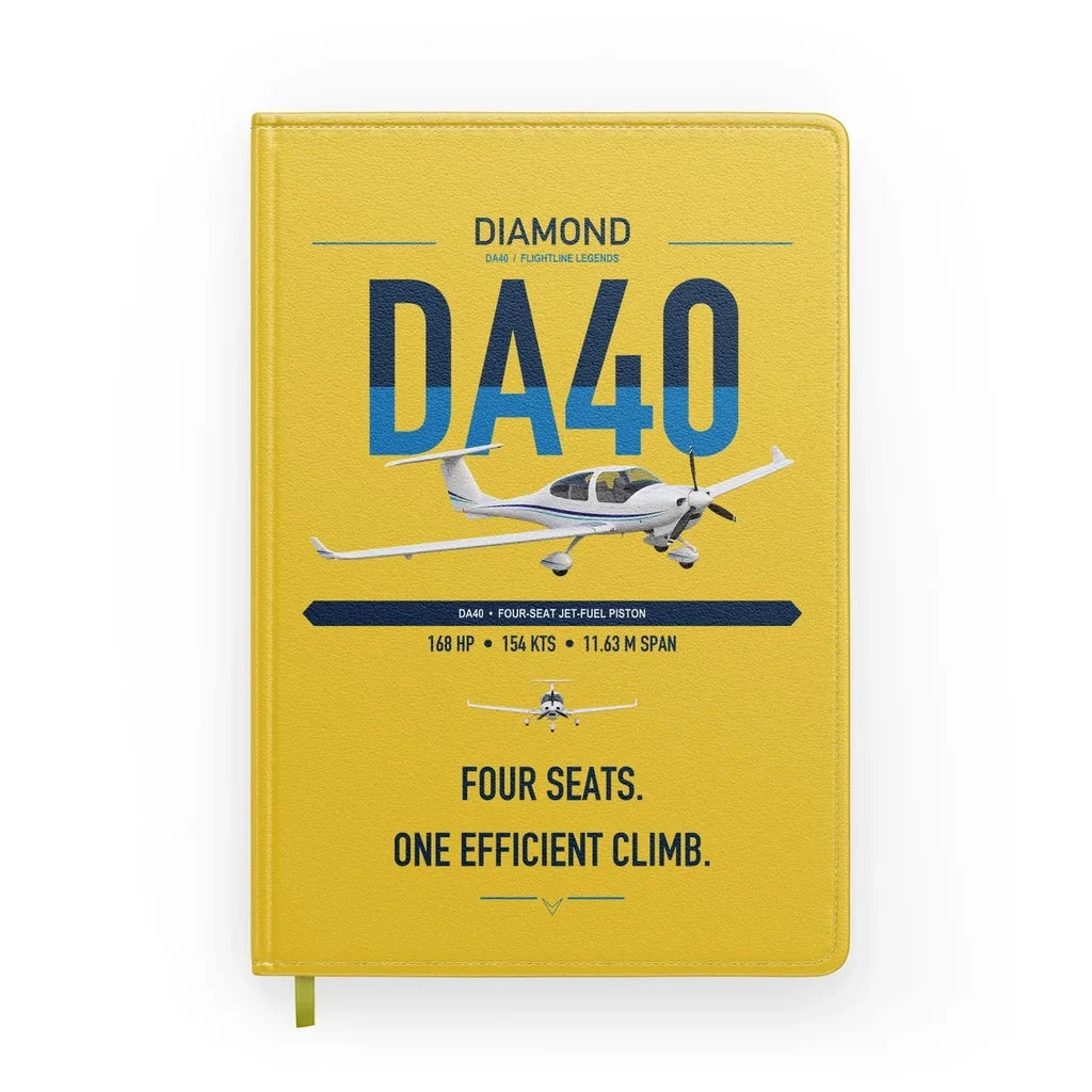 Diamond DA40 design on yellow notebook