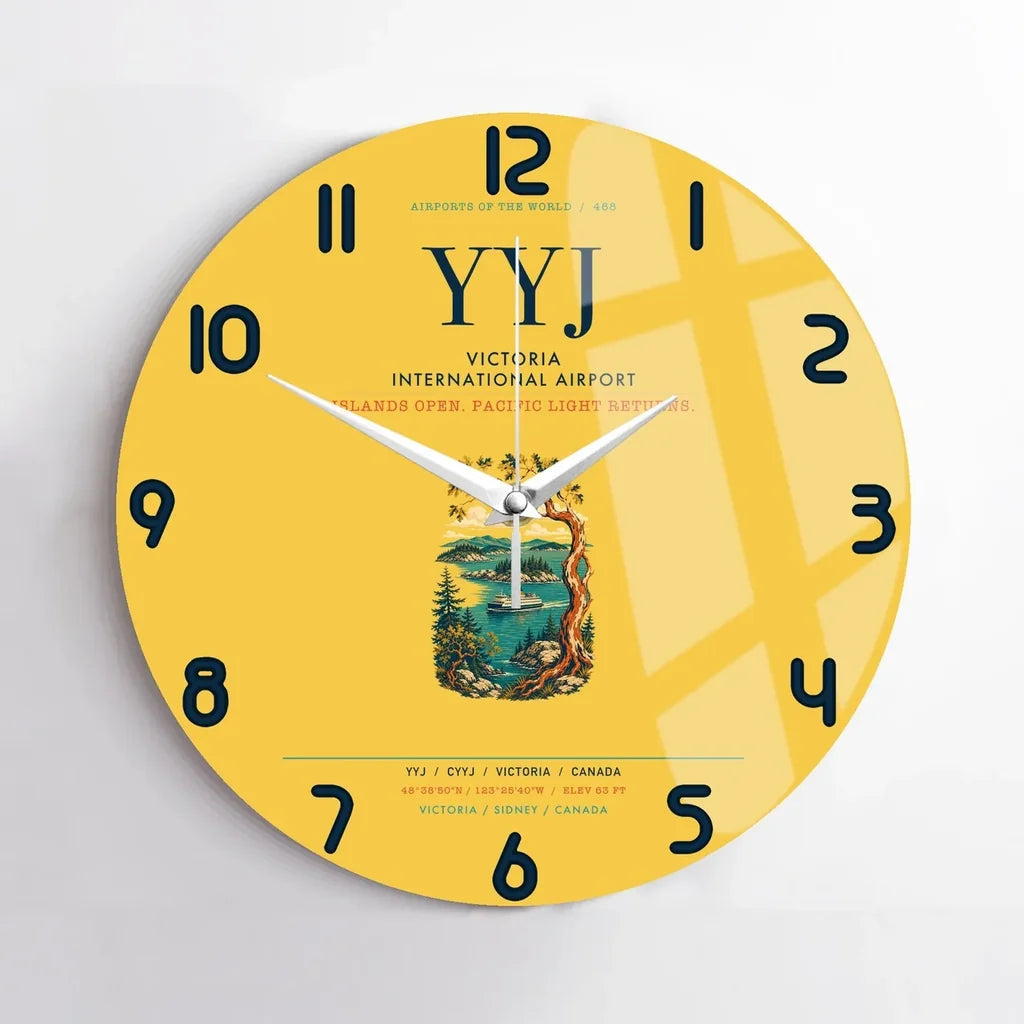 Victoria International Airport (YYJ) design on yellow no frame wall clock