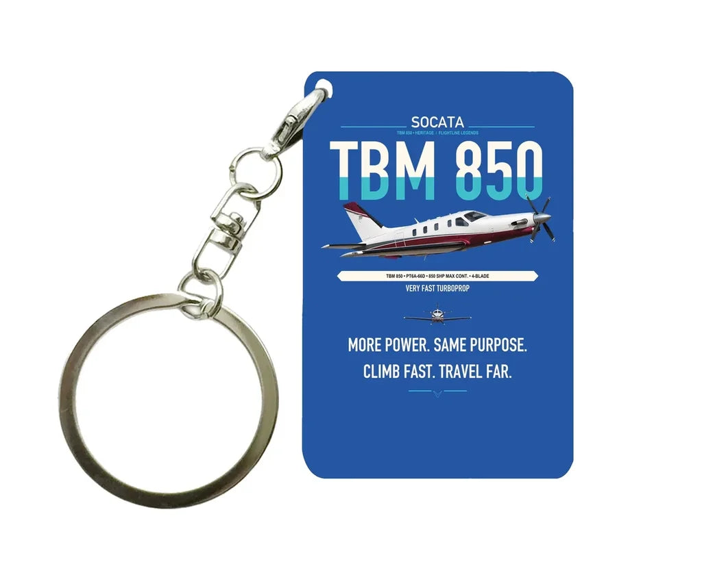 Socata TBM 850 design on blue designed key chain, double-side print