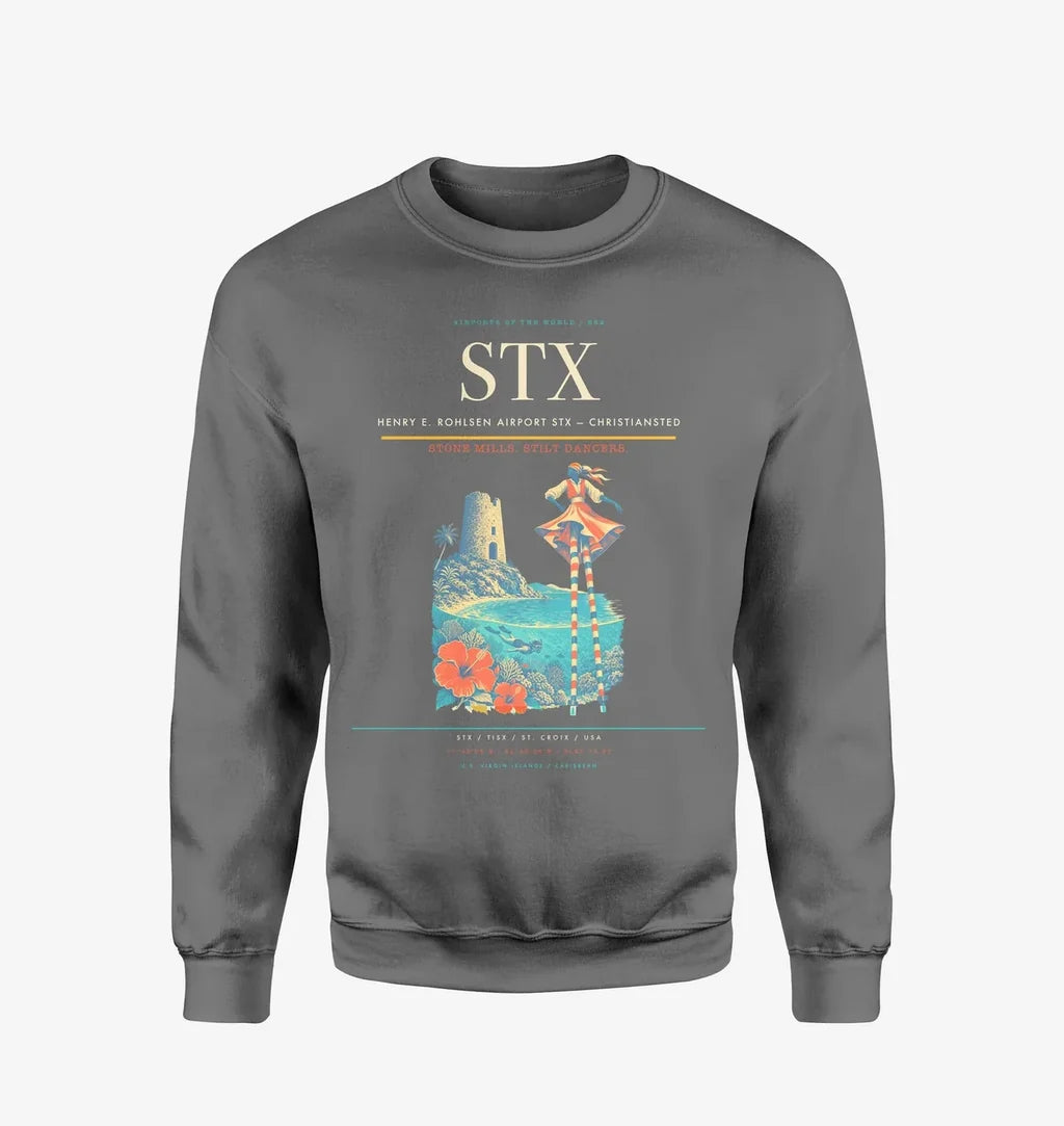 Henry E. Rohlsen Airport (STX) design on gray sweatshirt