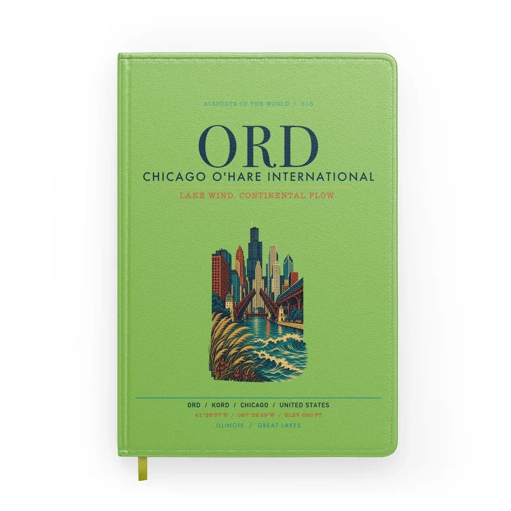 Chicago O'Hare International Airport (ORD) design on light green notebook