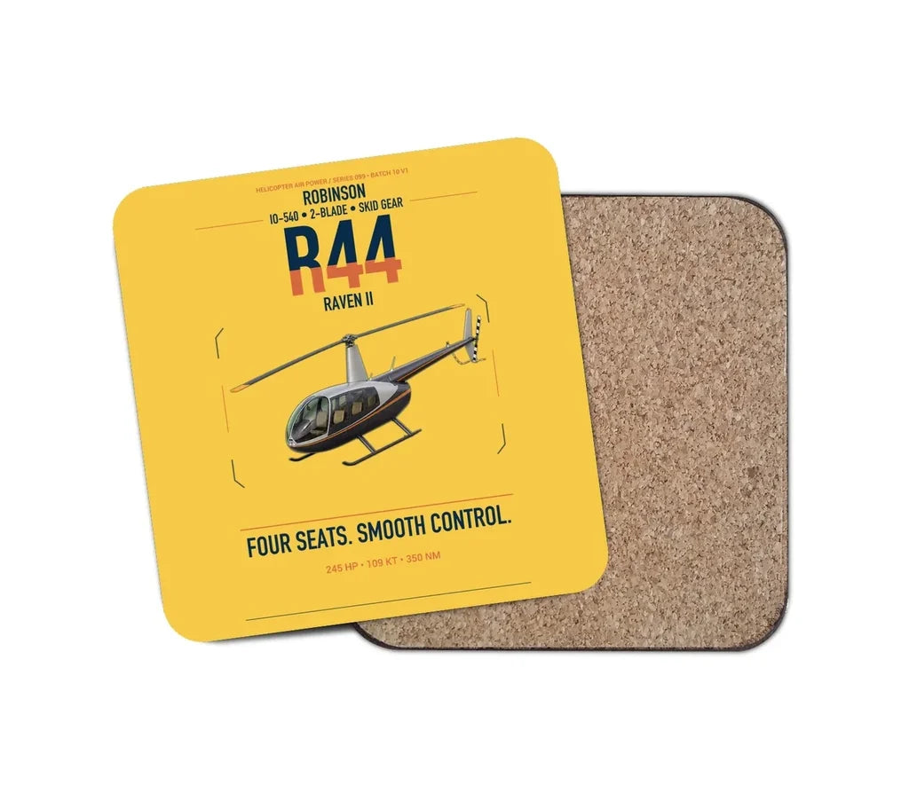 Robinson R44 Raven II design on yellow 1 piece coaster