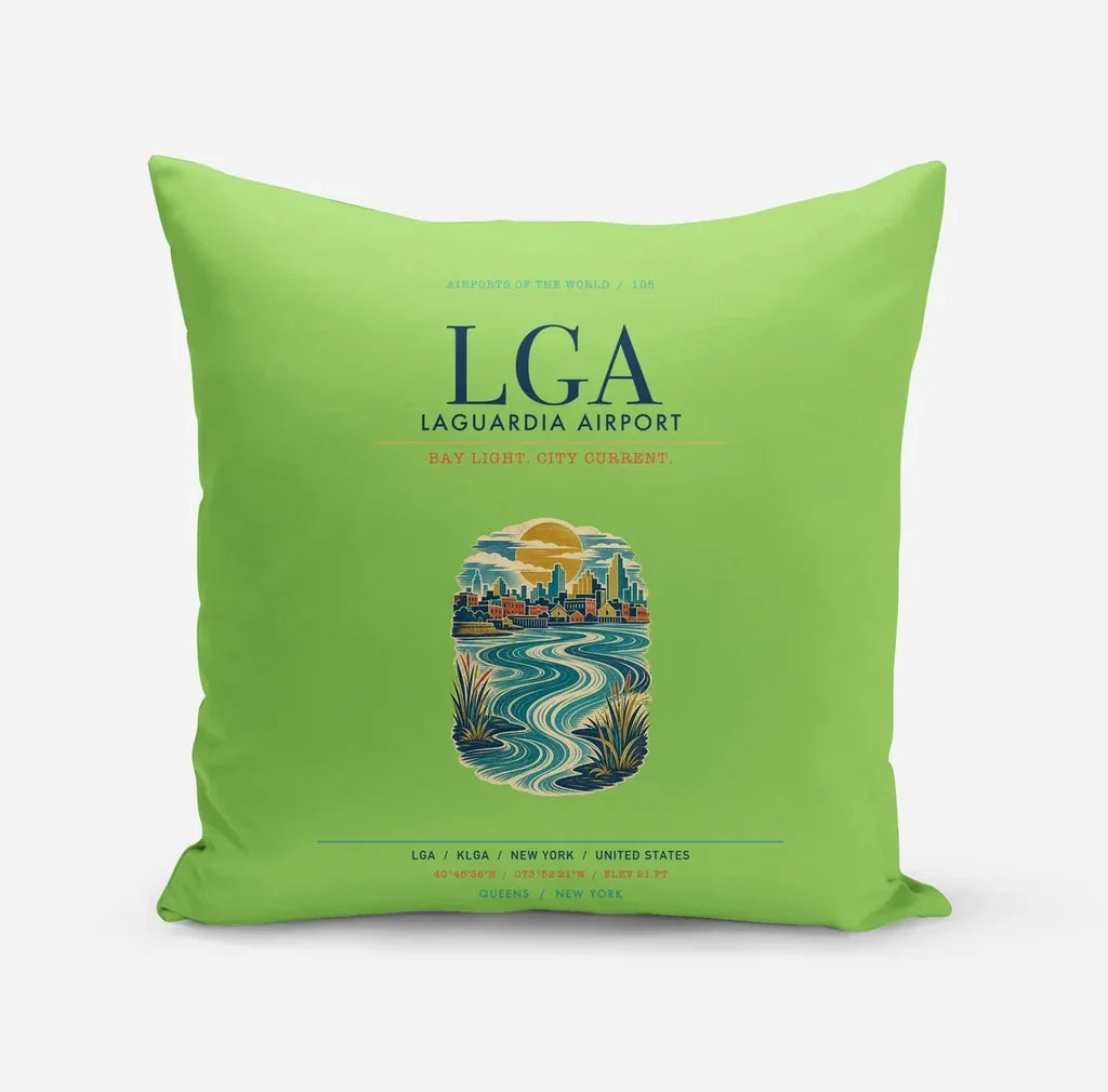 New York LaGuardia Airport (LGA) design on light green pillow