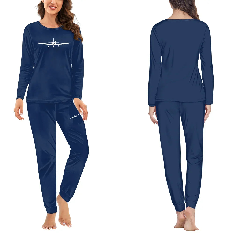 Piper PA28 Silhouette Plane women pajamas - Dark Blue