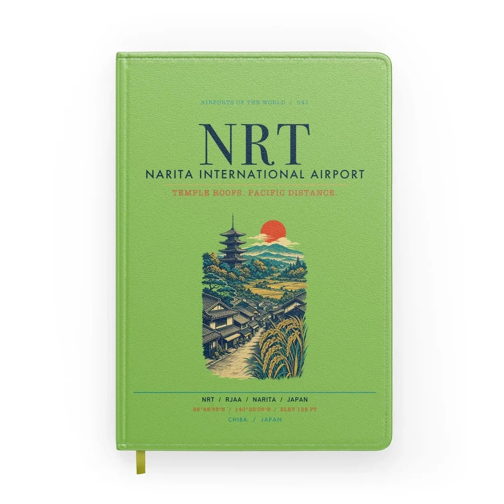 Tokyo Narita International Airport (NRT) design on light green notebook