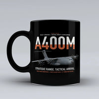 Thumbnail for Airbus A400M Atlas design on black ceramic mug, double-side print