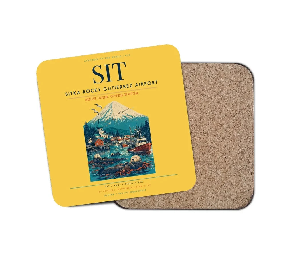Sitka Rocky Gutierrez Airport (SIT) design on yellow 1 piece coaster