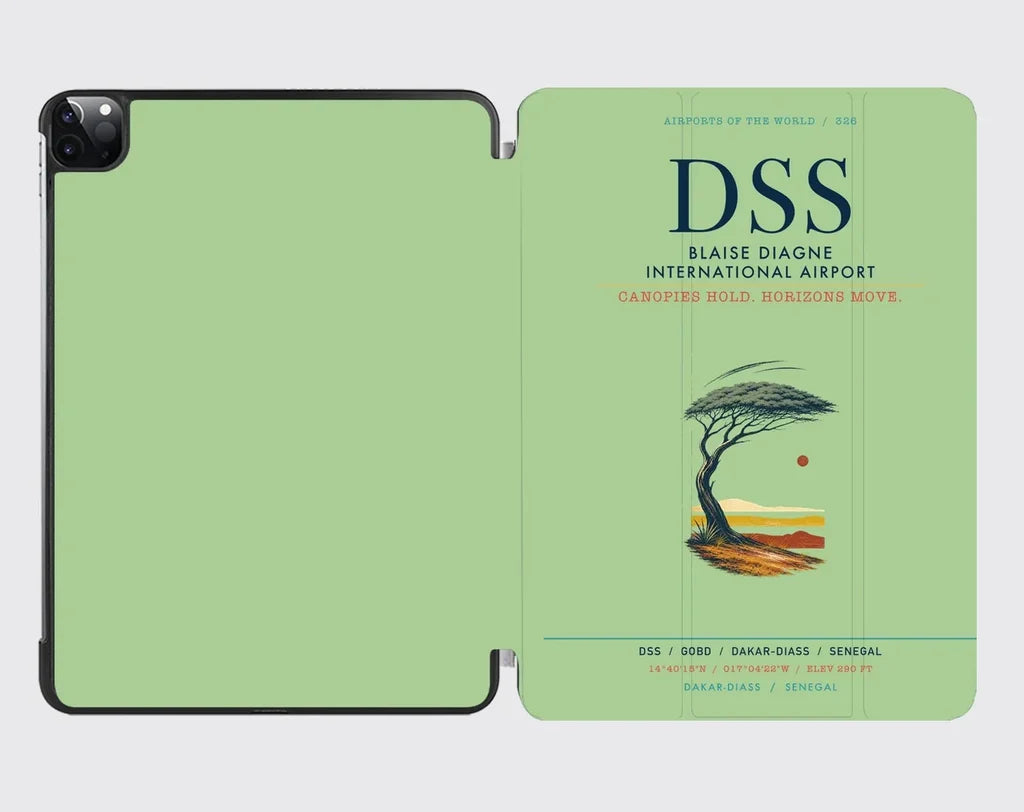 Blaise Diagne International Airport (DSS) design on light green ipad tablet case