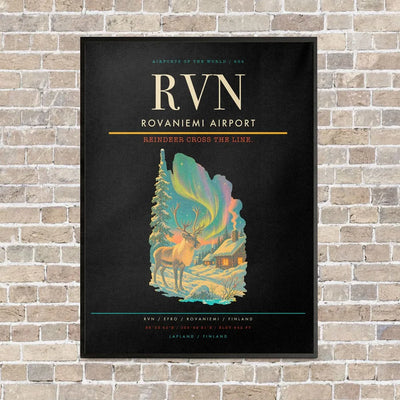 Rovaniemi Airport RVN vertical canvas print - framed - black background