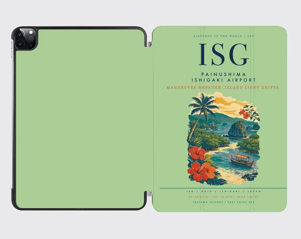 Painushima Ishigaki Airport (ISG) design on light green ipad tablet case
