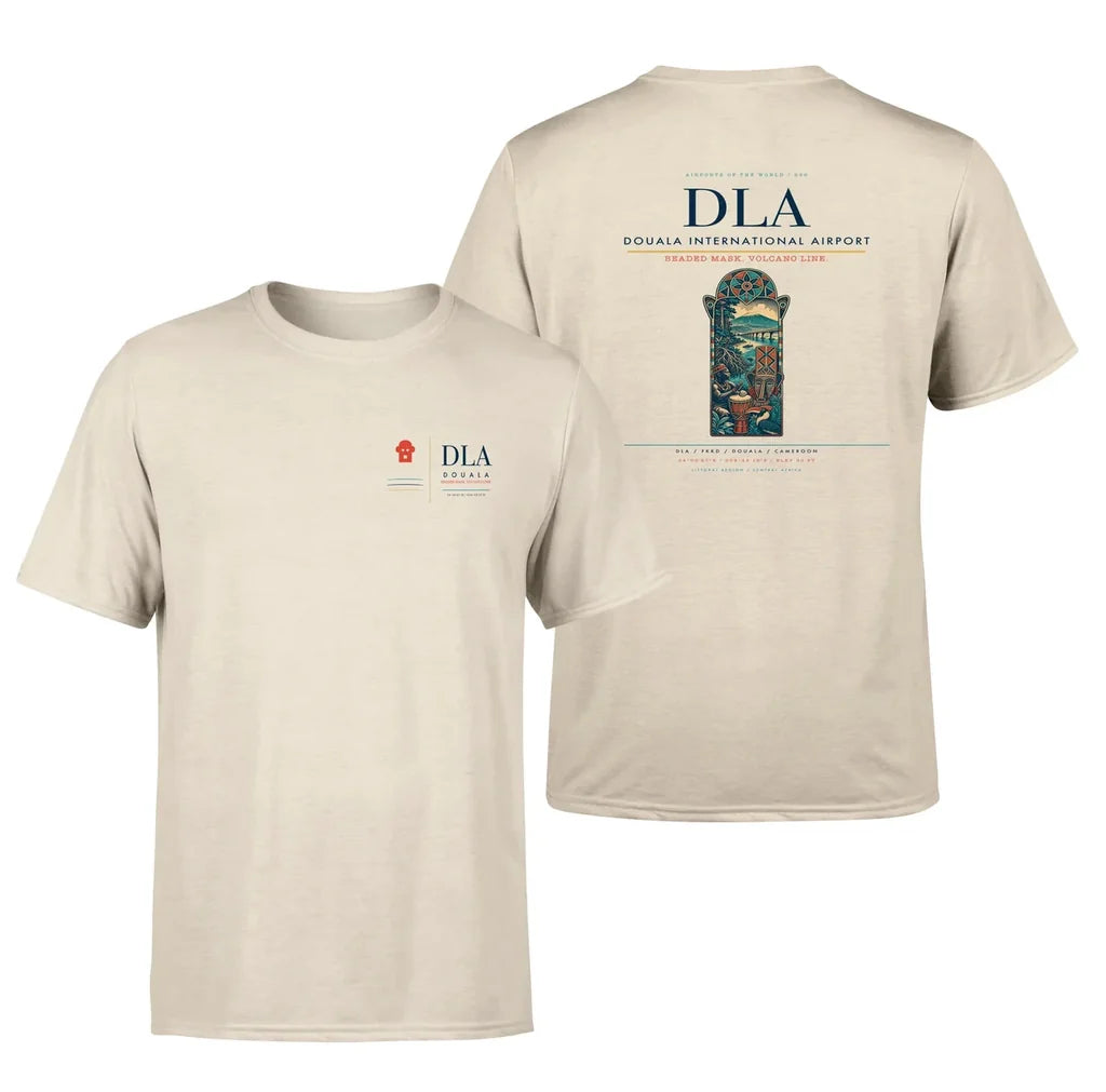Douala International Airport (DLA) design printed on beige double-side t-shirt