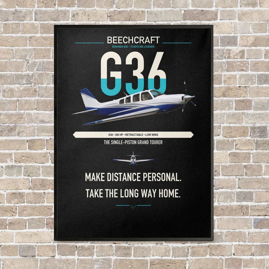 Beechcraft Bonanza G36 vertical canvas print - framed - black background